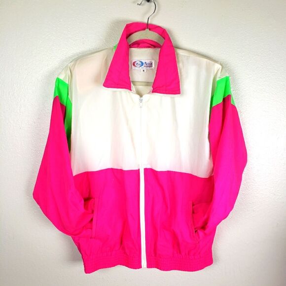 Women's Vintage 1980's Pam Asia Neon Pink Windbreaker Jacket Size Medium